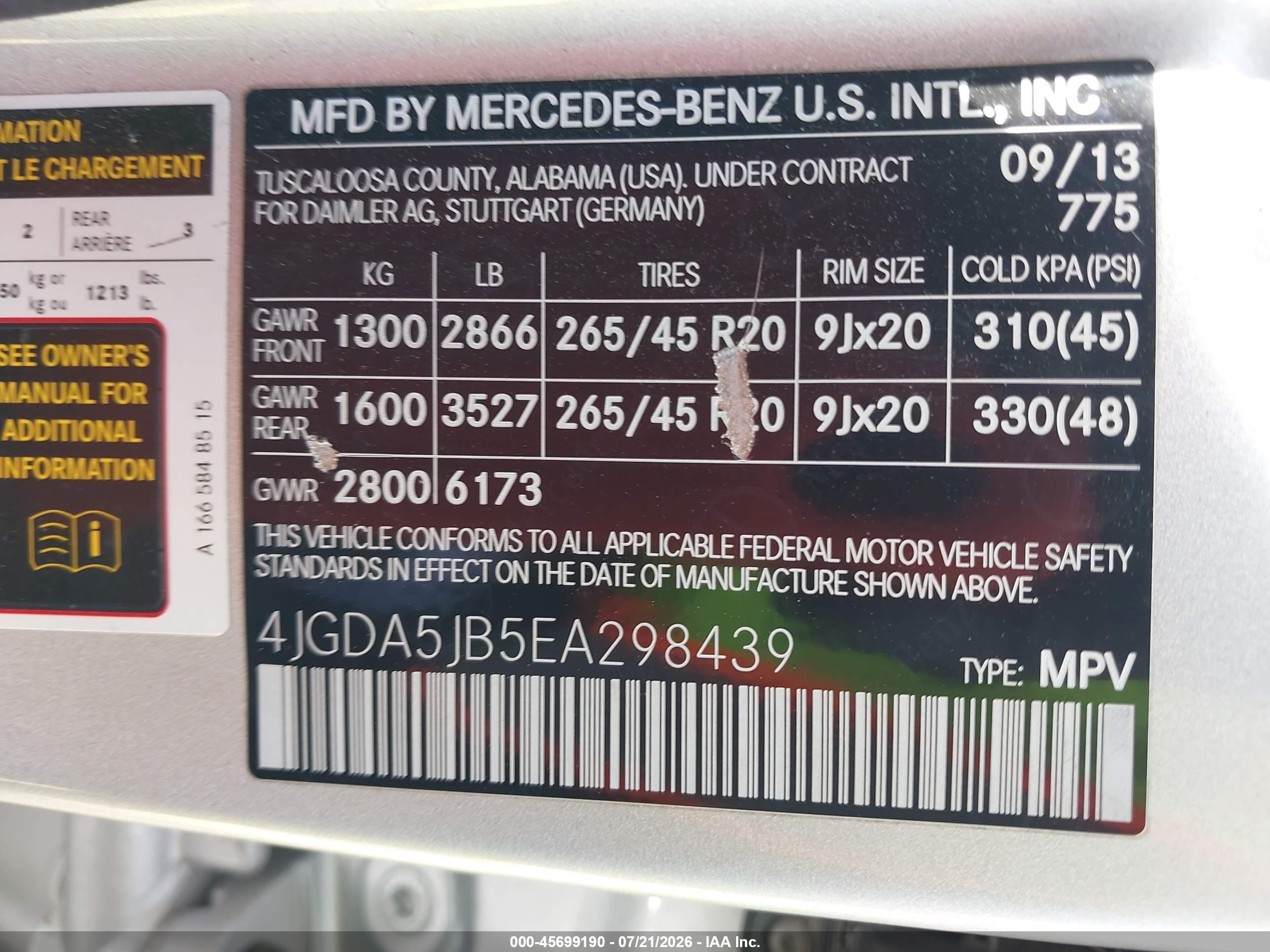 2014 MERCEDES-BENZ ML 350 ML350