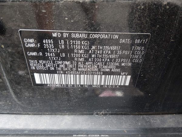 2018 SUBARU OUTBACK 2.5I PREMIUM — I9