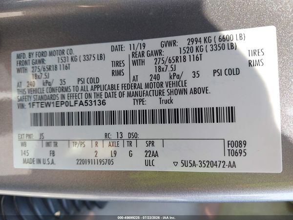 2020 FORD F-150 XLT