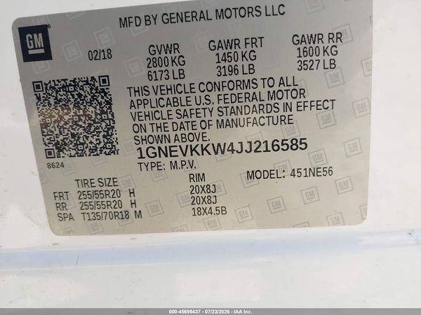 2018 CHEVROLET TRAVERSE HIGH COUNTRY — I9