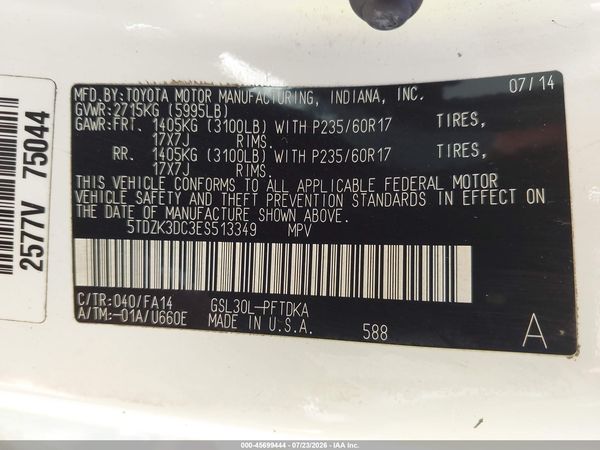 2014 TOYOTA SIENNA L V6 7 PASSENGER — I9