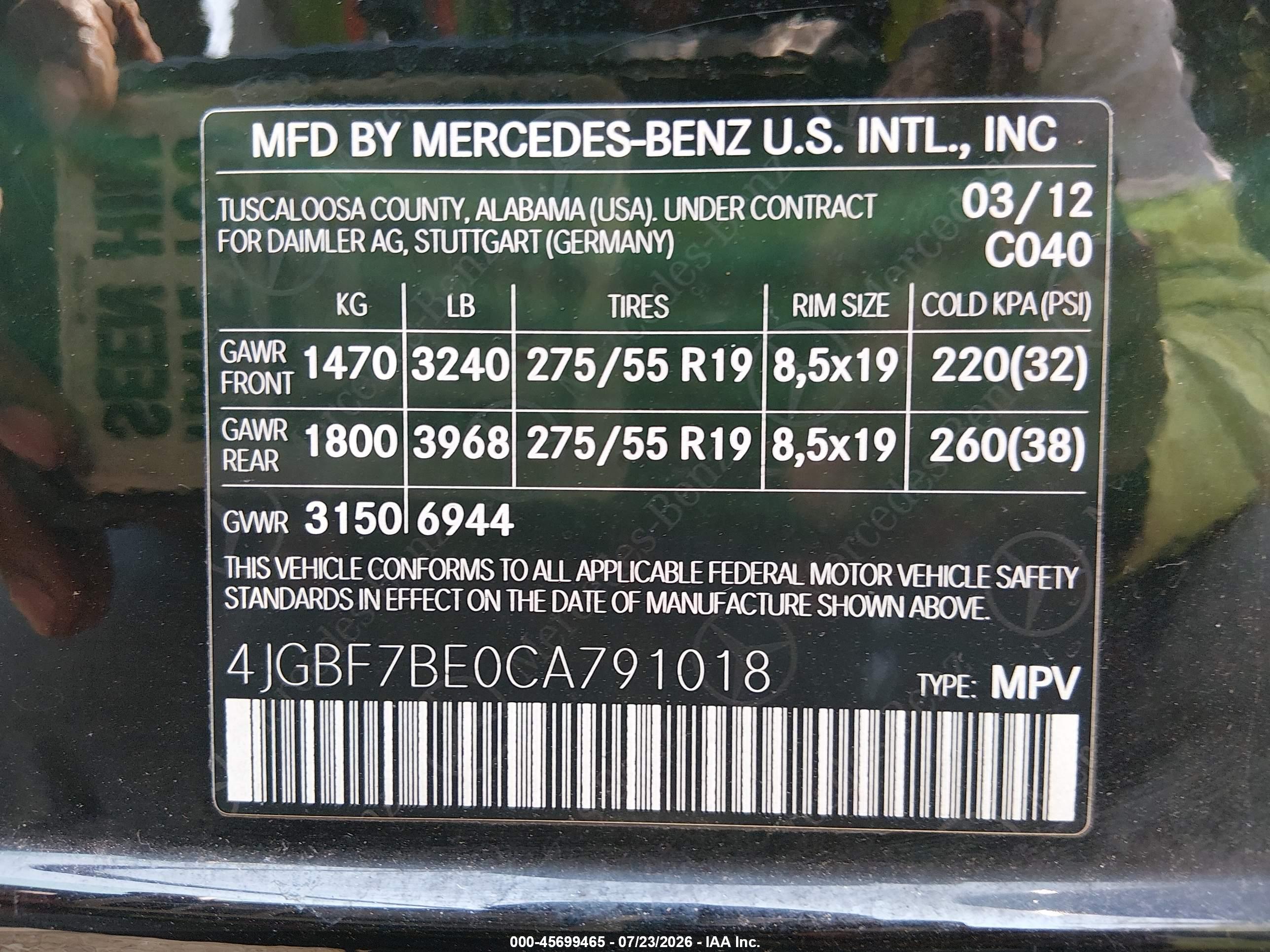 2012 MERCEDES-BENZ GL 450 4MATIC