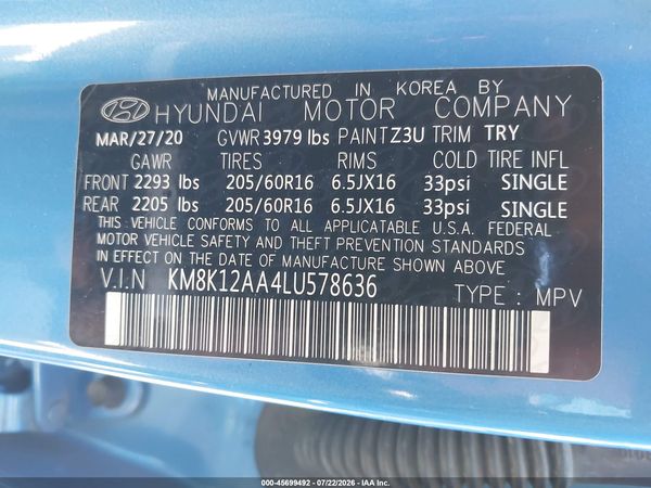 2020 HYUNDAI KONA SE