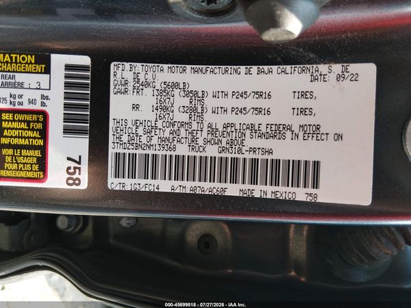 2022 TOYOTA TACOMA SR5 V6