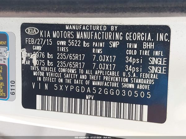 2016 KIA SORENTO 3.3L LX