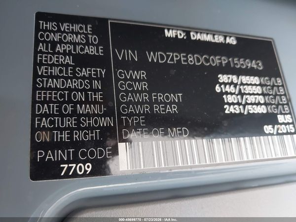 2015 MERCEDES-BENZ SPRINTER 2500 HIGH  ROOF