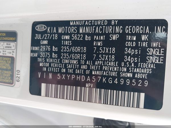 2019 KIA SORENTO 3.3L EX