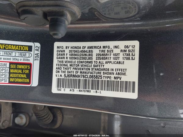 2012 HONDA CR-V EX-L