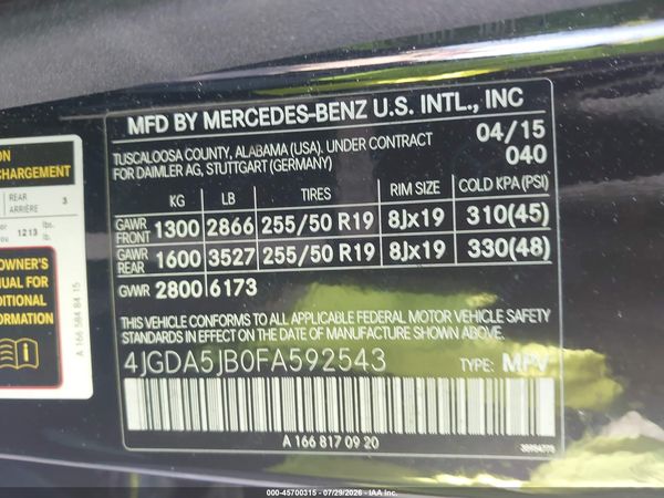 2015 MERCEDES-BENZ ML 350 ML350
