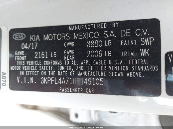 2017 KIA FORTE LX