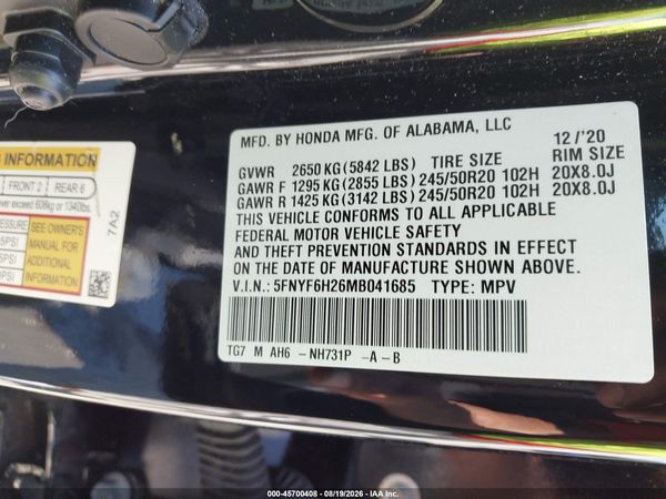 2021 HONDA PILOT AWD SPECIAL EDITION — I9