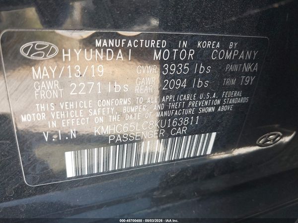 2019 HYUNDAI IONIQ HYBRID BLUE