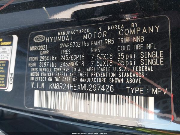2021 HYUNDAI PALISADE SEL — I9