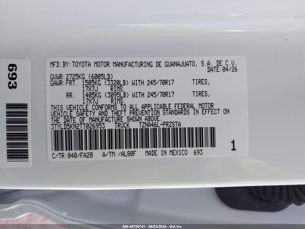 2026 TOYOTA TACOMA SR