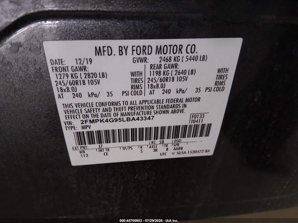 2020 FORD EDGE SE — I9