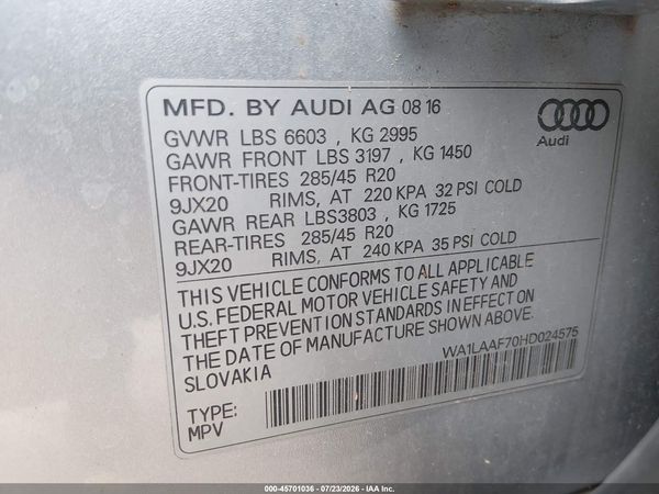 2017 AUDI Q7 3.0T PREMIUM