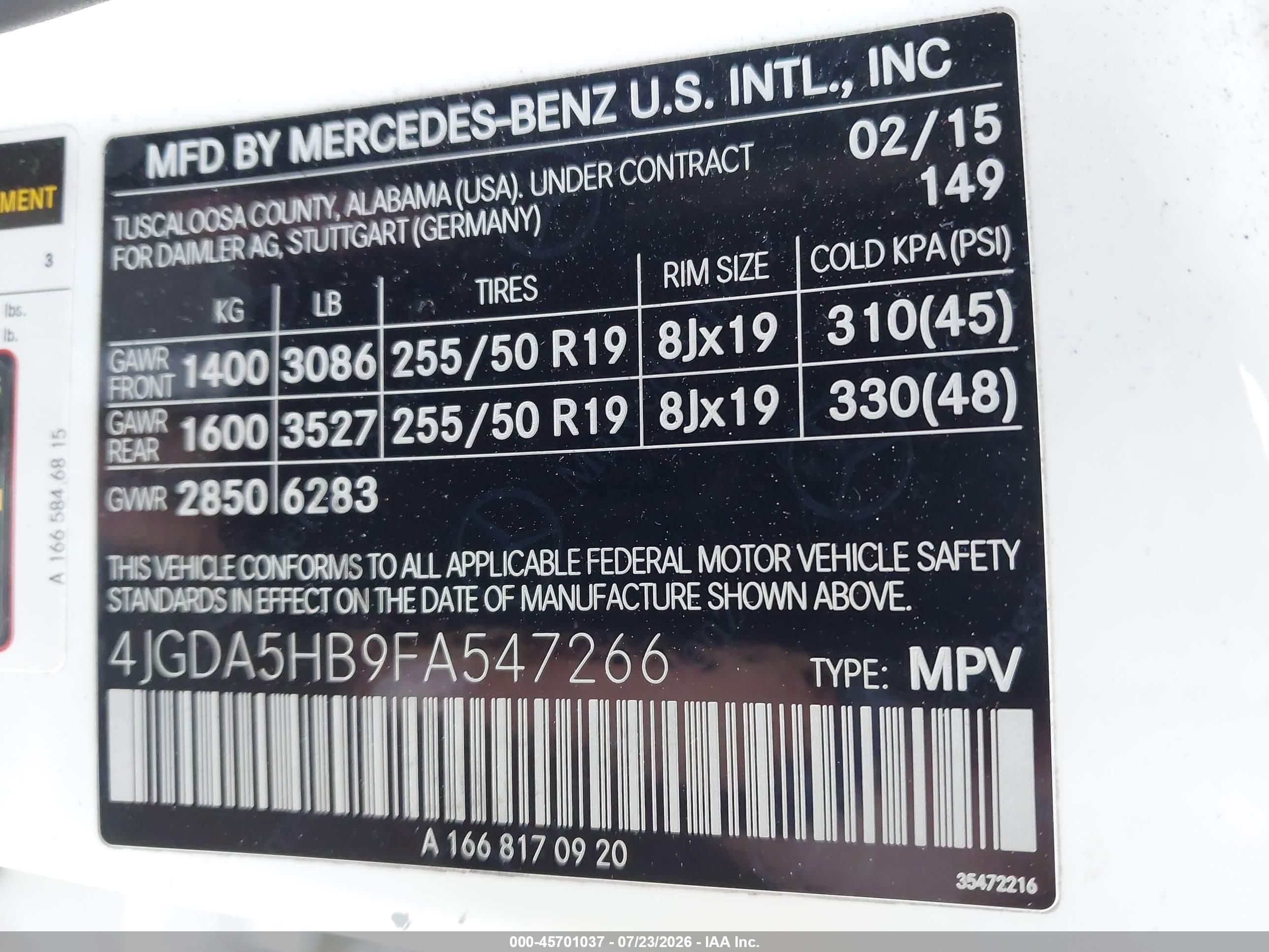 2015 MERCEDES-BENZ ML 350 4MATIC