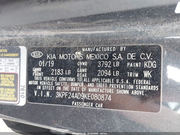 2019 KIA FORTE LXS