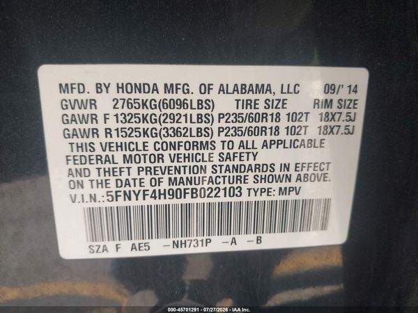 2015 HONDA PILOT TOURING