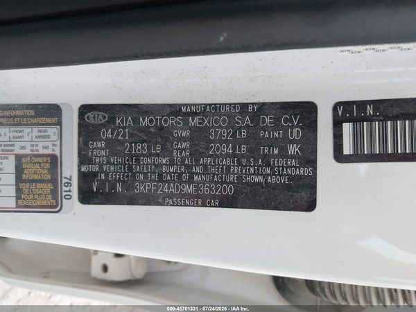 2021 KIA FORTE LXS