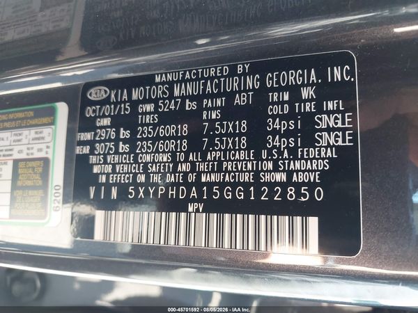 2016 KIA SORENTO 2.0T EX