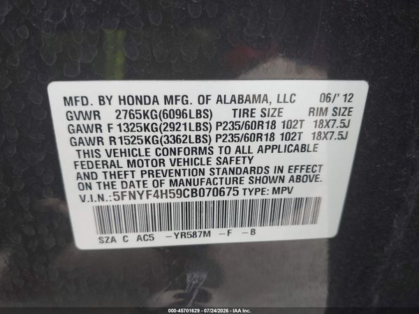 2012 HONDA PILOT EX-L