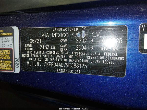 2021 KIA FORTE GT-LINE