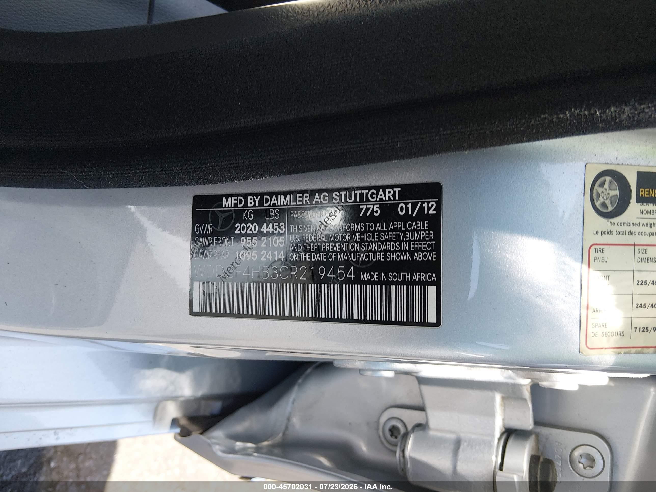 2012 MERCEDES-BENZ C 250 LUXURY/SPORT
