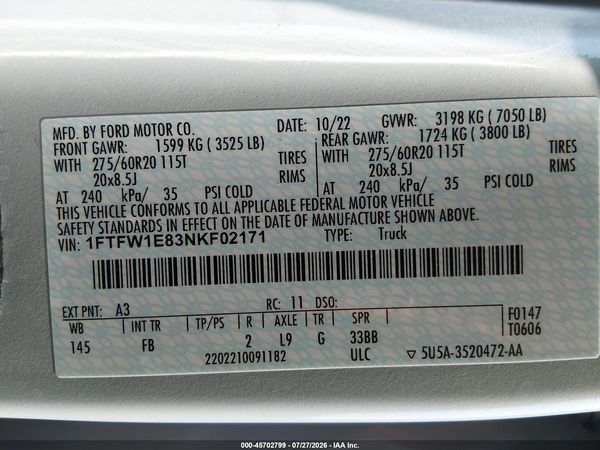 2022 FORD F-150 XLT — I9