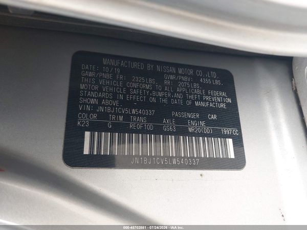 2020 NISSAN ROGUE SPORT S FWD XTRONIC CVT — I9