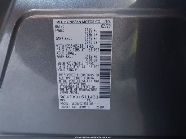 2020 NISSAN PATHFINDER SL 4WD