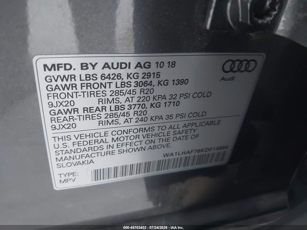 2019 AUDI Q7 45 PREMIUM/45 SE PREMIUM