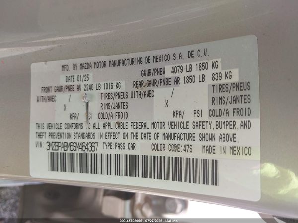 2025 MAZDA MAZDA3 2.5 S SELECT SPORT