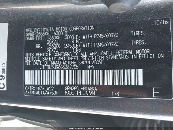 2016 TOYOTA 4RUNNER LIMITED