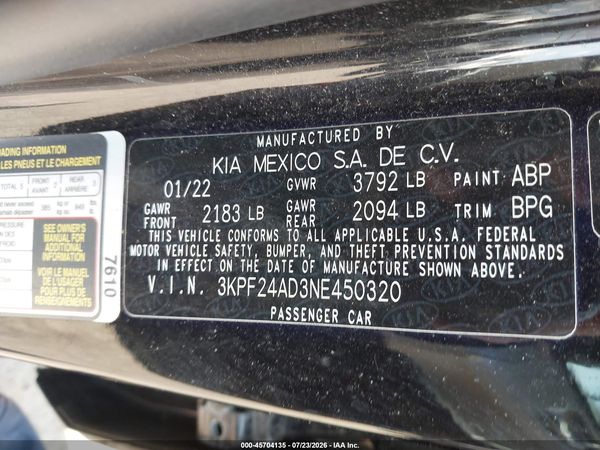 2022 KIA FORTE LXS