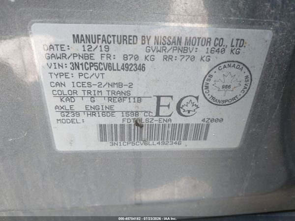 2020 NISSAN KICKS SV XTRONIC CVT — I9