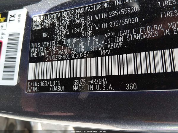 2020 TOYOTA HIGHLANDER LIMITED