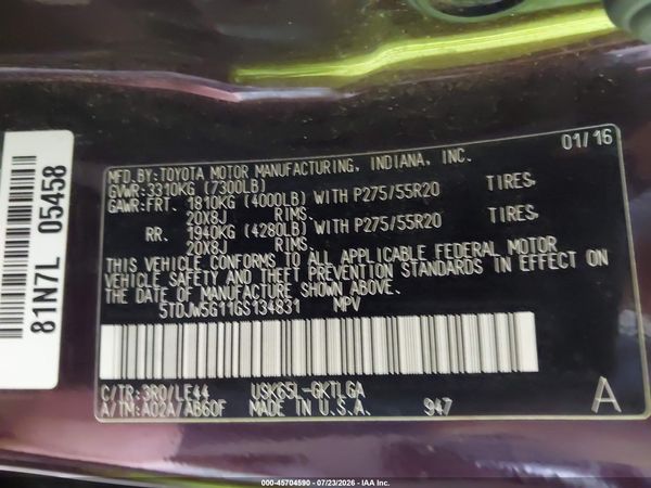 2016 TOYOTA SEQUOIA LIMITED 5.7L V8