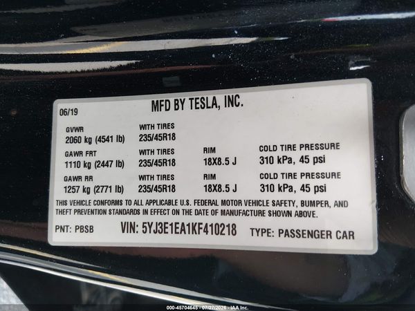 2019 TESLA MODEL 3