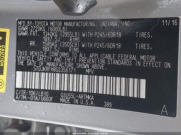 2016 TOYOTA HIGHLANDER XLE V6