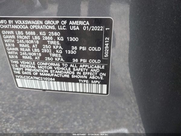 2022 VOLKSWAGEN ATLAS CROSS SPORT 2.0T SE — I9