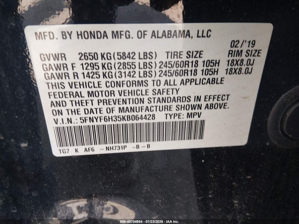 2019 HONDA PILOT EX