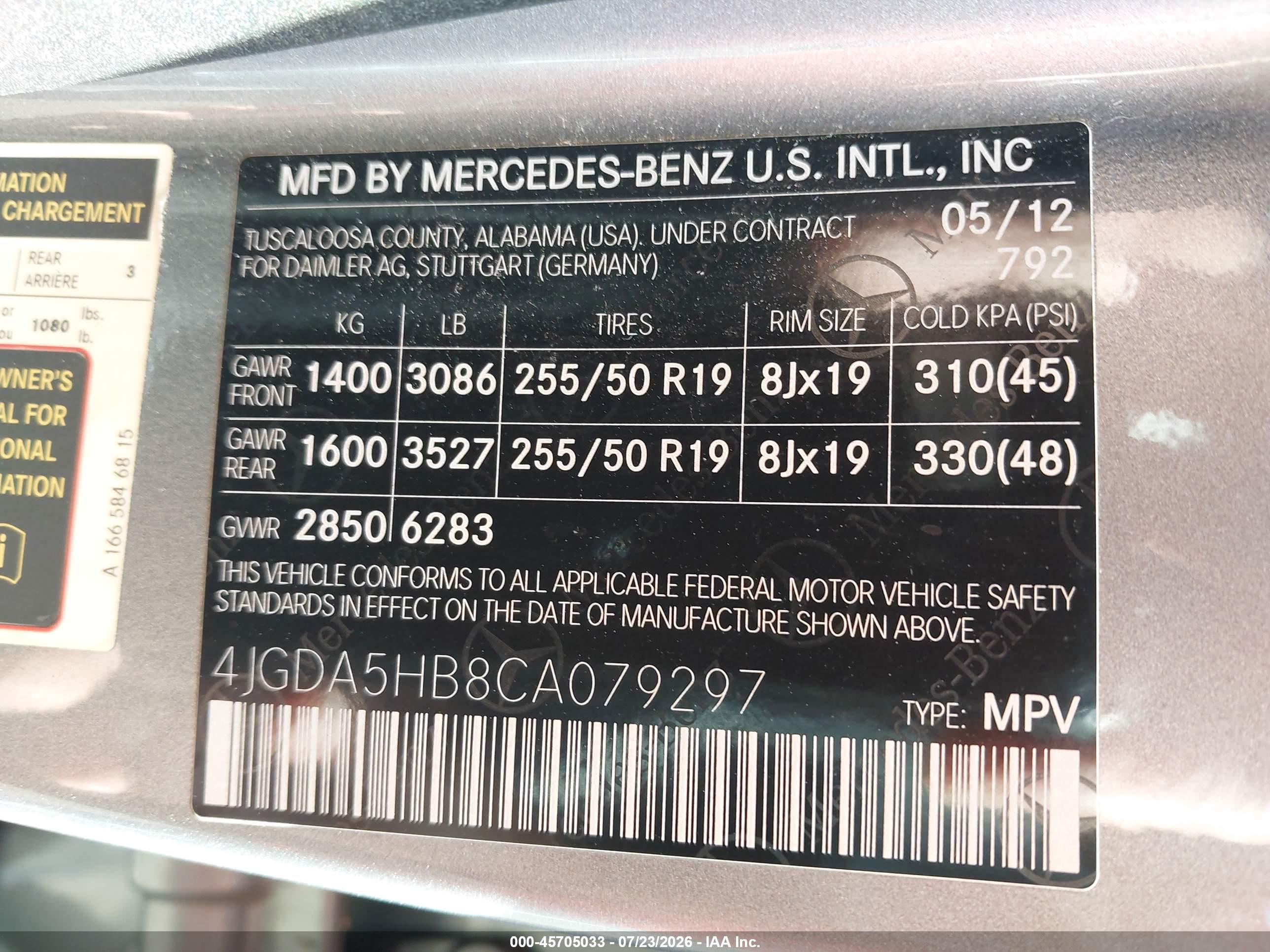 2012 MERCEDES-BENZ ML 350 ML350 4-MATIC