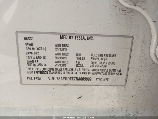 2022 TESLA MODEL Y