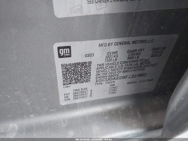 2023 CHEVROLET SILVERADO 1500 4WD  SHORT BED WT — I9