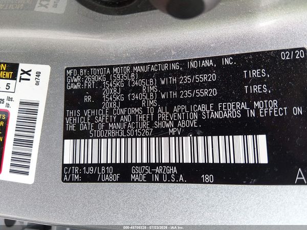 2020 TOYOTA HIGHLANDER LIMITED
