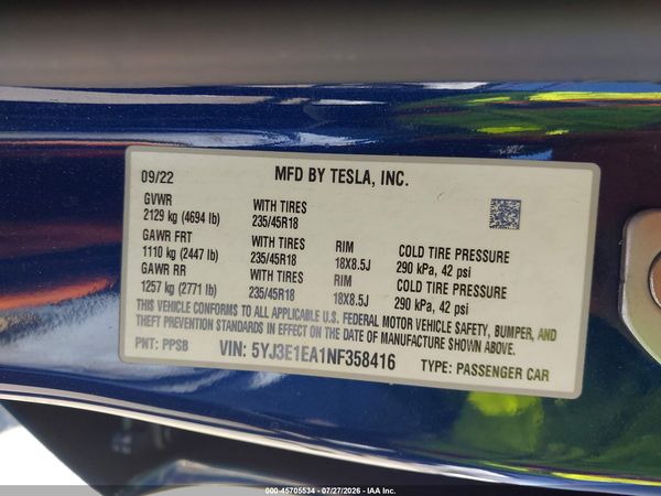 2022 TESLA MODEL 3 REAR-WHEEL DRIVE