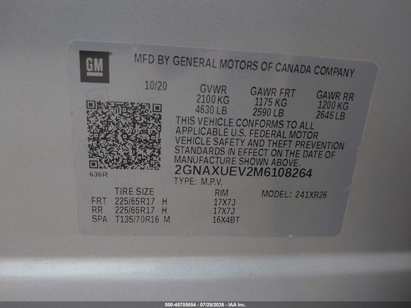 2021 CHEVROLET EQUINOX AWD LT — I9