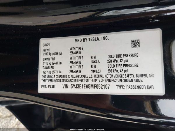 2021 TESLA MODEL 3