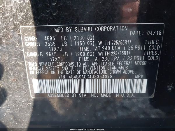 2018 SUBARU OUTBACK 2.5I PREMIUM